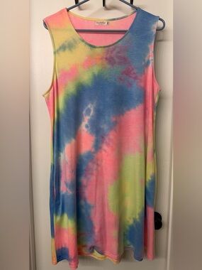 Sleeveless tie-dye tank swing dress with pockets XL